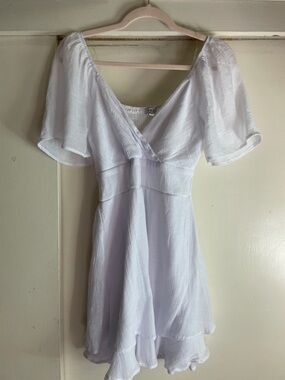 White Flutter Sleeve V-Neck Mini Dress